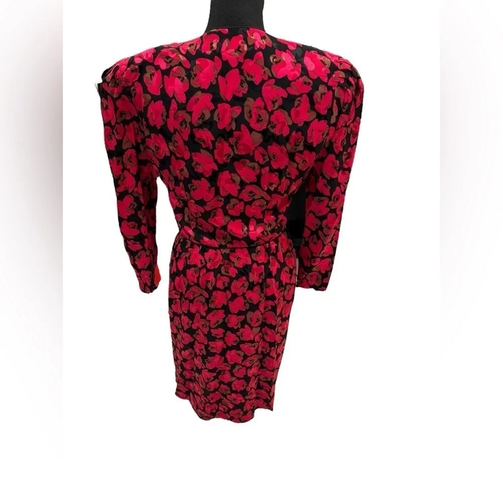 Maggy London Vintage 80s Floral Print Silk Dress 8